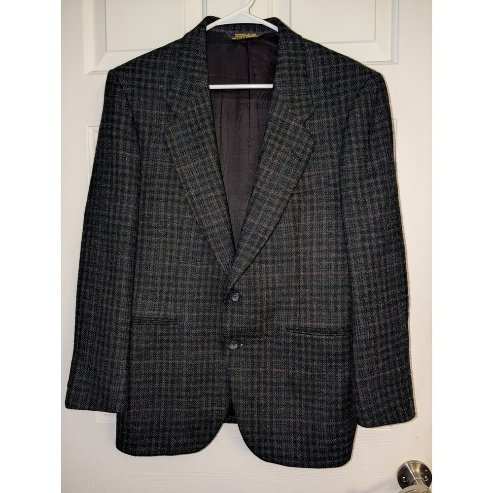 Adams Row by Richman Mens Wool Blazer Glen Plaid Gray Sport Coat Made in USA 44R